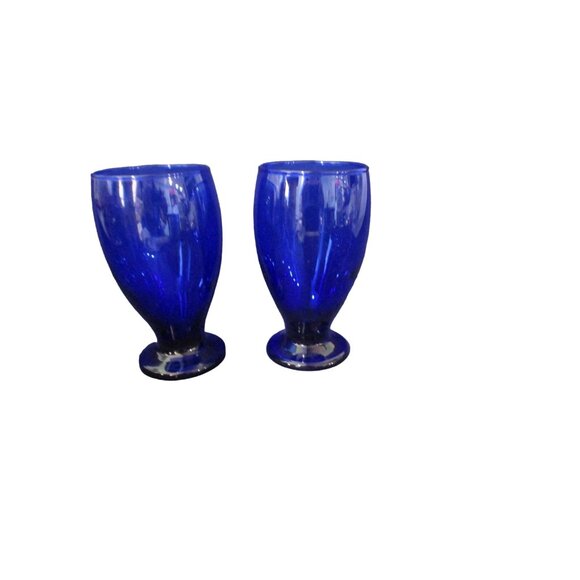 Vintage Cobalt Blue Glass Footed Goblets Set of 2 EUC Unmarked - Picture 3 of 12